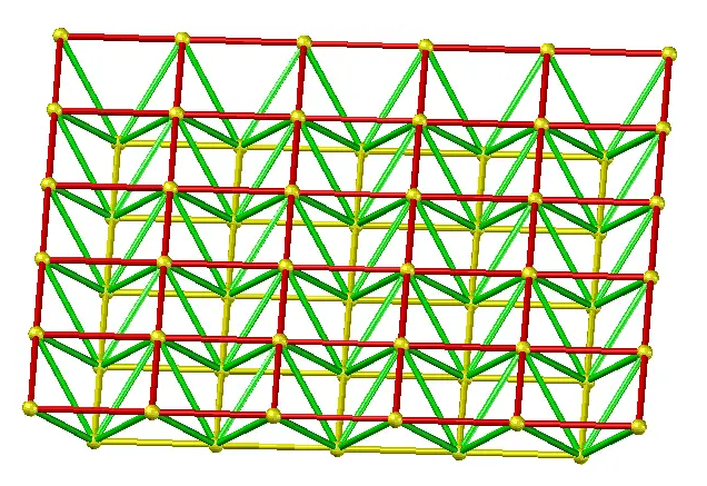 Positively placed four-cornered cone space frame